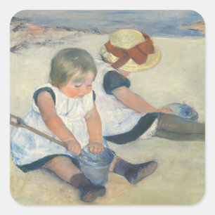 Kinder am Strand, 1884 Quadratischer Aufkleber