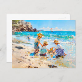 Kinder am Strand - Impressionistische Kunst Postkarte