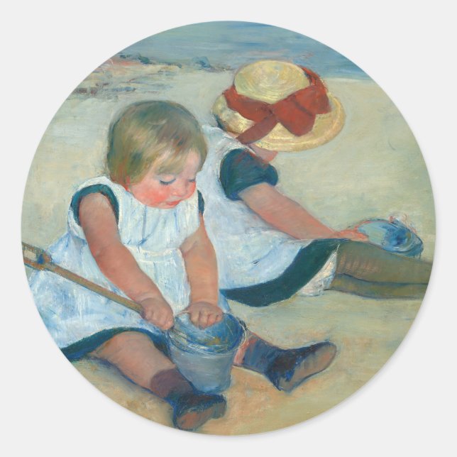 Kinder am Strand | Mary Cassatt Postcard Runder Aufkleber (Vorderseite)