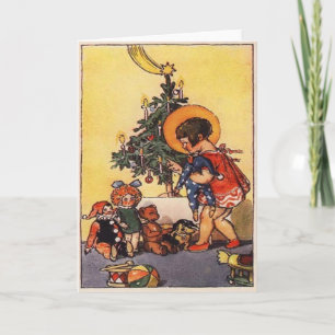 Kinder am Weihnachtsbaum Feiertagskarte