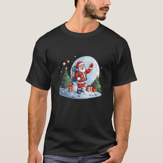 Kinder Astronaut Weihnachtsmann im Weltraum Kosmis T-Shirt (Vorderseite)