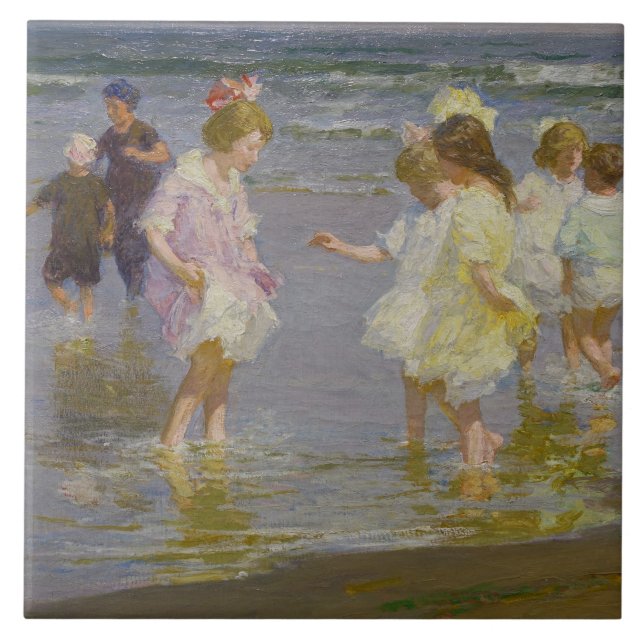 Kinder auf dem Strand (von E.H. Potthast) Fliese (Vorderseite)