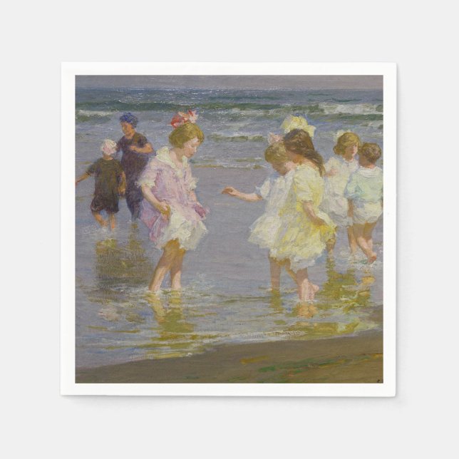 Kinder auf dem Strand (von E.H. Potthast) Serviette (Vorderseite)