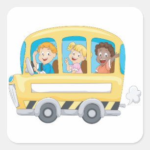 Kinder auf ein Schulbus-Aufklebern Quadratischer Aufkleber