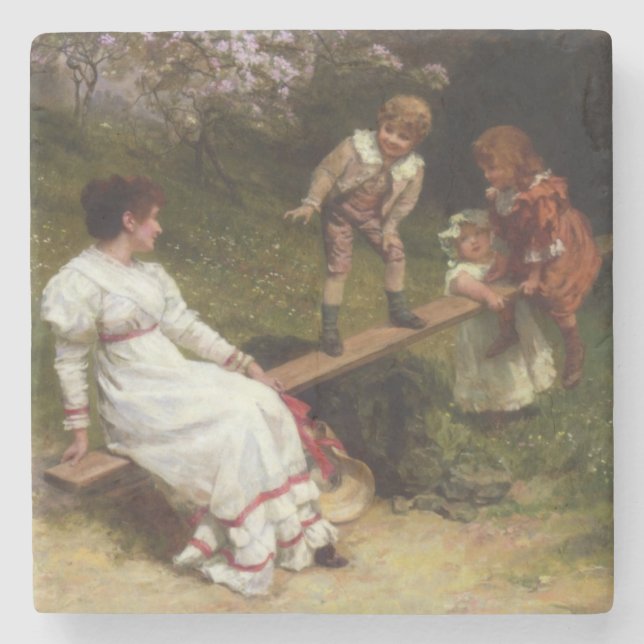 Kinder auf einer Seesaw (von Frederick Morgan) Steinuntersetzer (Vorderseite)