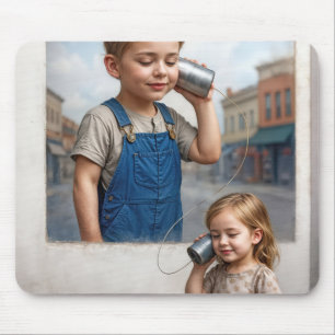 Kinder auf einer Zinn-Dose telefonieren Mousepad