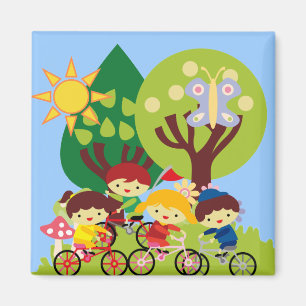 Kinder auf Fahrrädern Magnet
