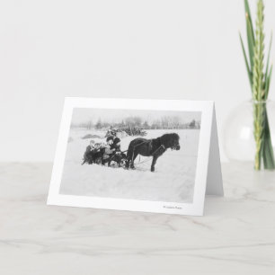 Kinder auf Pony gezeichneter Schlitten-Fotografie Karte