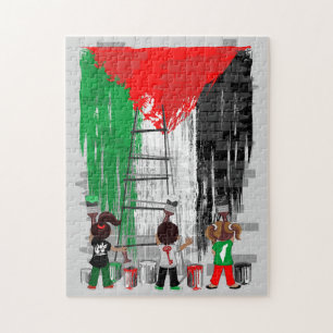 Kinder aus Gaza malen die palästinensische Flagge 