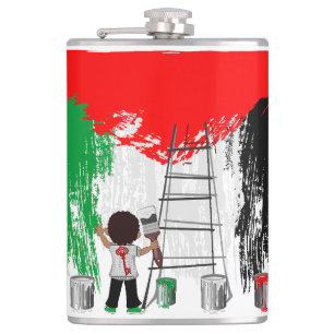 Kinder aus Gaza malen die palästinensische Flagge Flachmann