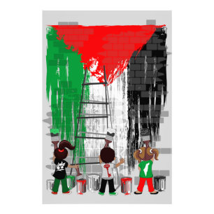 Kinder aus Gaza malen die palästinensische Flagge Fotodruck