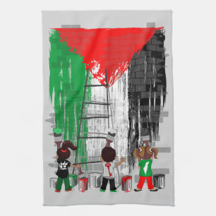 Kinder aus Gaza malen die palästinensische Flagge Geschirrtuch