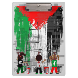 Kinder aus Gaza malen die palästinensische Flagge Klemmbrett