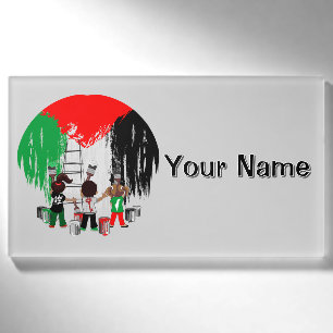 Kinder aus Gaza malen die palästinensische Flagge  Namenschild