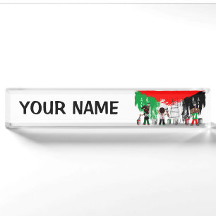 Kinder aus Gaza malen die palästinensische Flagge Namensplakette