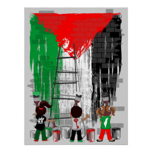 Kinder aus Gaza malen die palästinensische Flagge Poster