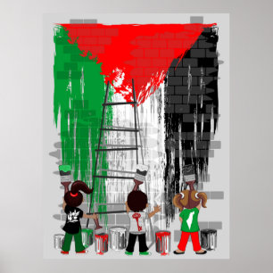 Kinder aus Gaza malen die palästinensische Flagge Poster