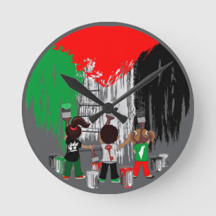 Kinder aus Gaza malen die palästinensische Flagge  Runde Wanduhr