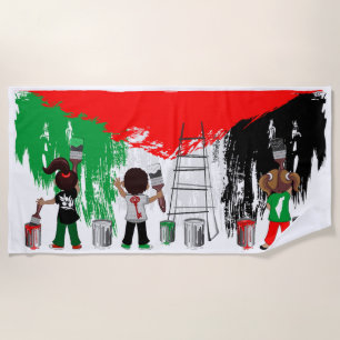Kinder aus Gaza malen die palästinensische Flagge Strandtuch