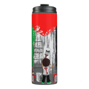 Kinder aus Gaza malen die palästinensische Flagge Thermosbecher