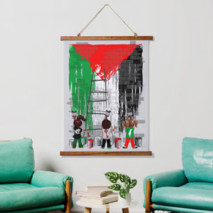 Kinder aus Gaza malen die palästinensische Flagge  Wandteppich Mit Holzrahmen