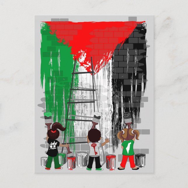 Kinder aus Gaza malen palästinensische Flagge Postkarte (Vorderseite)