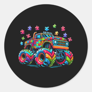 Kinder Autismus Bewusstsein Monster Truck Puzzle A Runder Aufkleber