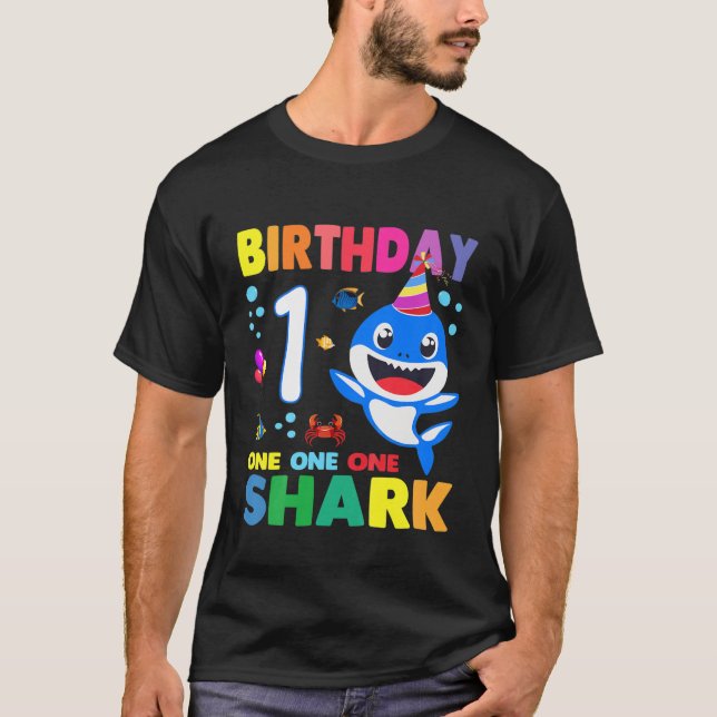 Kinder Baby Shark 1St Birthday Boy Ein 1 Jahr T-Shirt (Vorderseite)