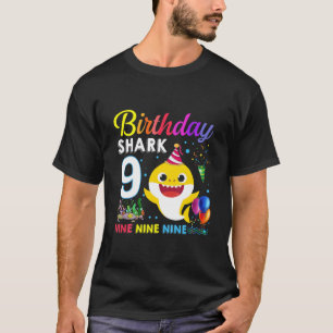 Kinder Baby Shark 9th Birthday Boy Girl 9 Year Old T-Shirt