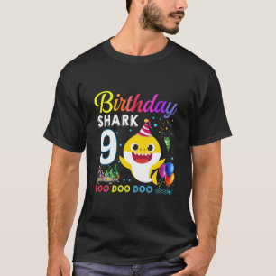 Kinder Baby Shark 9th Birthday Boy Girl 9 Year Old T-Shirt