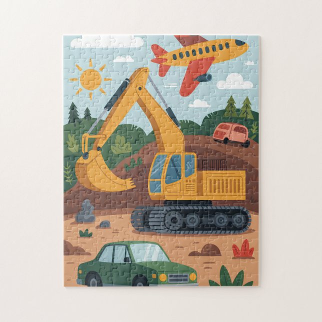 Kinder Bagger Lastwagen Flugzeug Kunstpuzzle  (Vertikal)