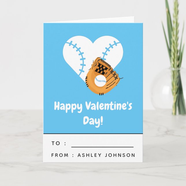 Kinder Baseball Herzunterricht Valentinstag Blau Karte (Vorderseite)