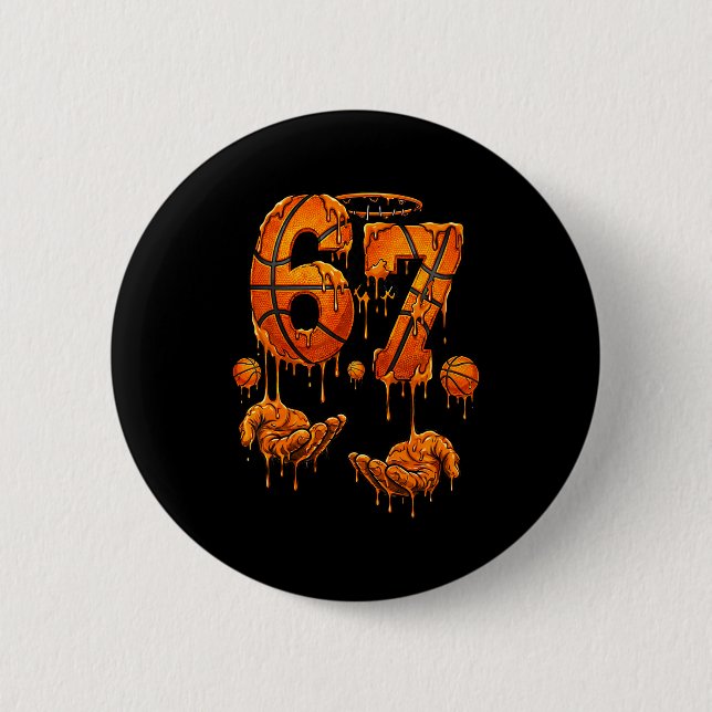 Kinder Basketball 67 sechs sieben lustiges Geburts Button (Vorderseite)