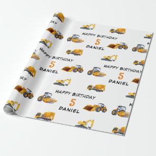 Kinder Baufahrzeug Personalisiert Geburtstag Geschenkpapier