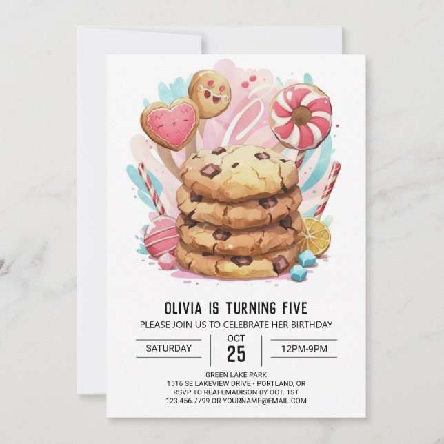 Kinder bearbeiten lustige Cookies Geburtstag Einladung (Vorderseite)
