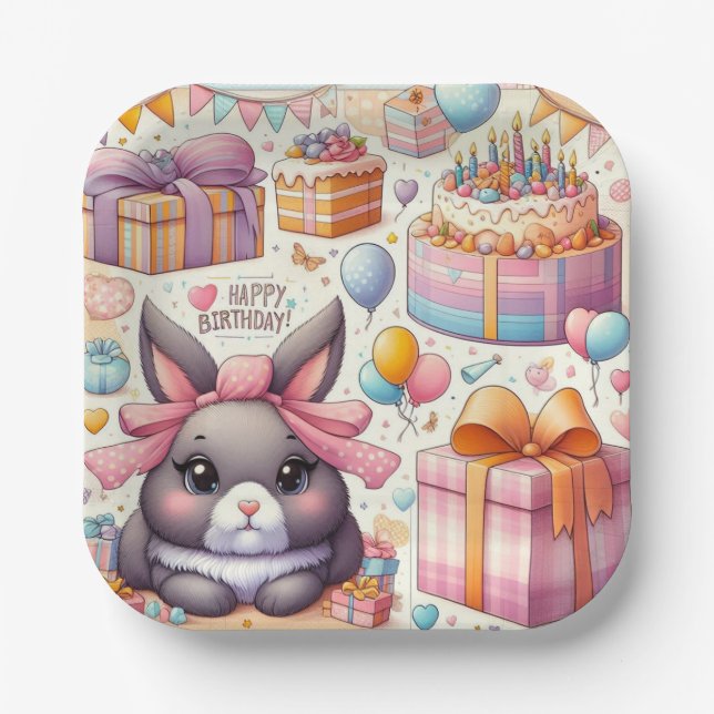 Kinder Beautiful Bunny Birthday Party Teller (Vorderseite)