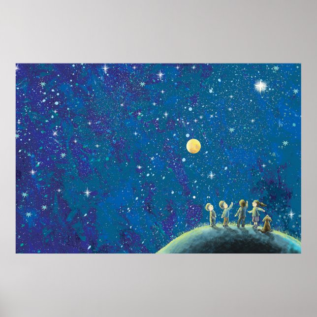 Kinder beim nächtlichen Himmel Poster (Vorne)