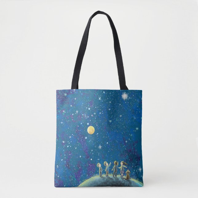 Kinder beim nächtlichen Himmel Tasche (Vorderseite)