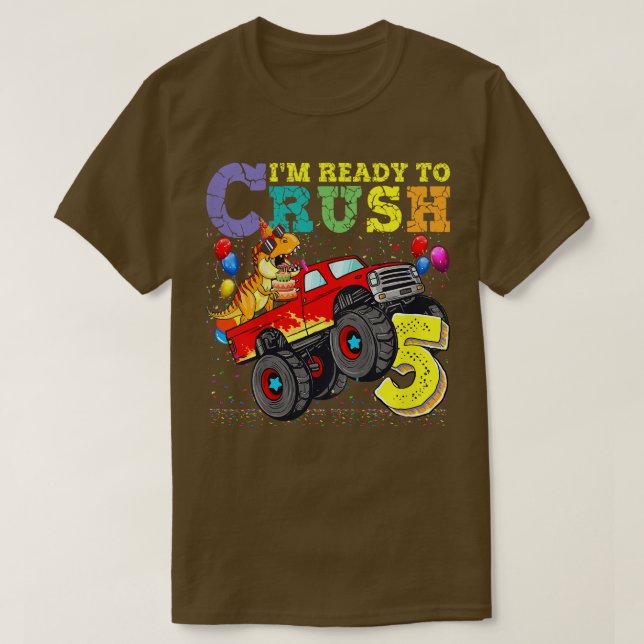 Kinder bereit zum Crush 5 Dinosaurier Monster Truc T-Shirt (Design vorne)