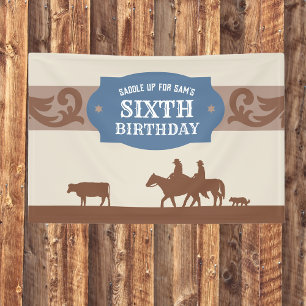 Kinder Blau/braun Western Thema Geburtstagsparty Banner