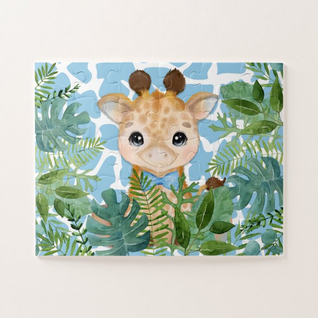 Kinder Blau Dschungel Giraffe mit Fliege (Horizontal)