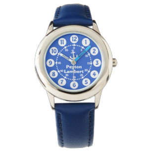 Kinder Blau-weißer Anker Vollnamensuhr Armbanduhr