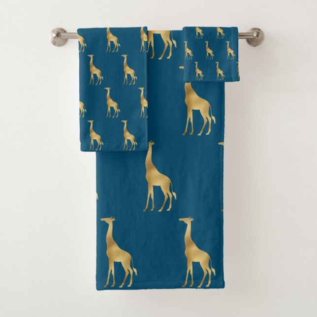 KINDER BLAUE GOLD GIRAFFE BADEZIMMER TOWEL SET (Insitu)