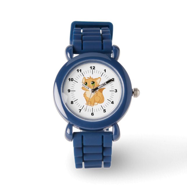 Kinder Blaues Silikon-Gurtband - Niedliche Katze Armbanduhr (Vorderseite)