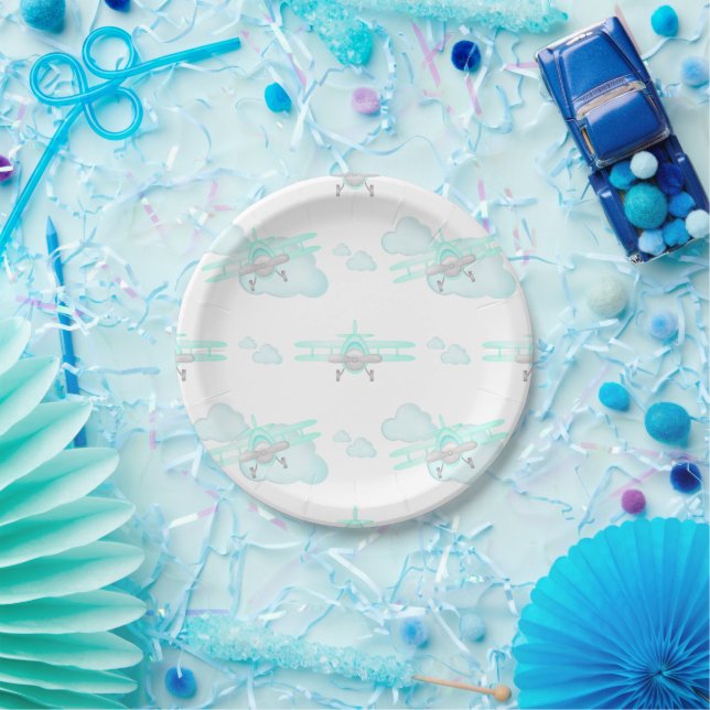 Kinder Blue Airplane Flug Aviation Geburtstag Pappteller (Party)