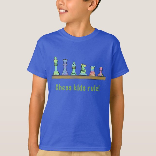 Kinder Blue Kids Rule Schach Shirt, bunte Stücke T-Shirt (Vorderseite)