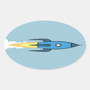 Kinder Blue Rocket Ship Weltraumjunge Niedlich mod Ovaler Aufkleber