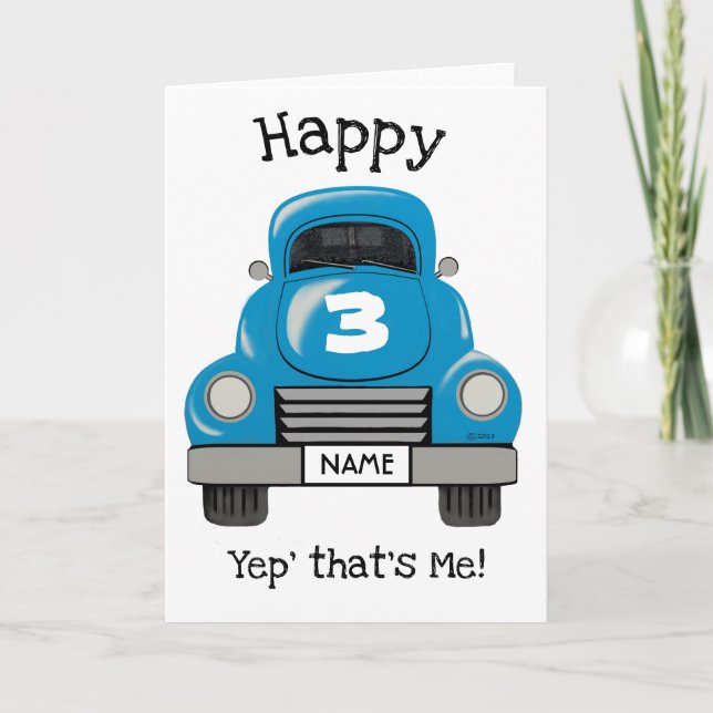 Kinder Blue Truck Personalisierter Name, Geburtska Karte (Vorderseite)