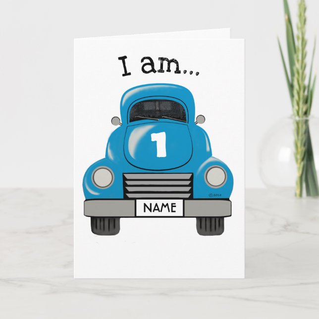 Kinder Blue Truck Personalisierter Name, Geburtska Karte (Vorderseite)
