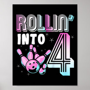 Kinder Bowler Rollin’ in 4 Bowling 4. Geburtstag K Poster